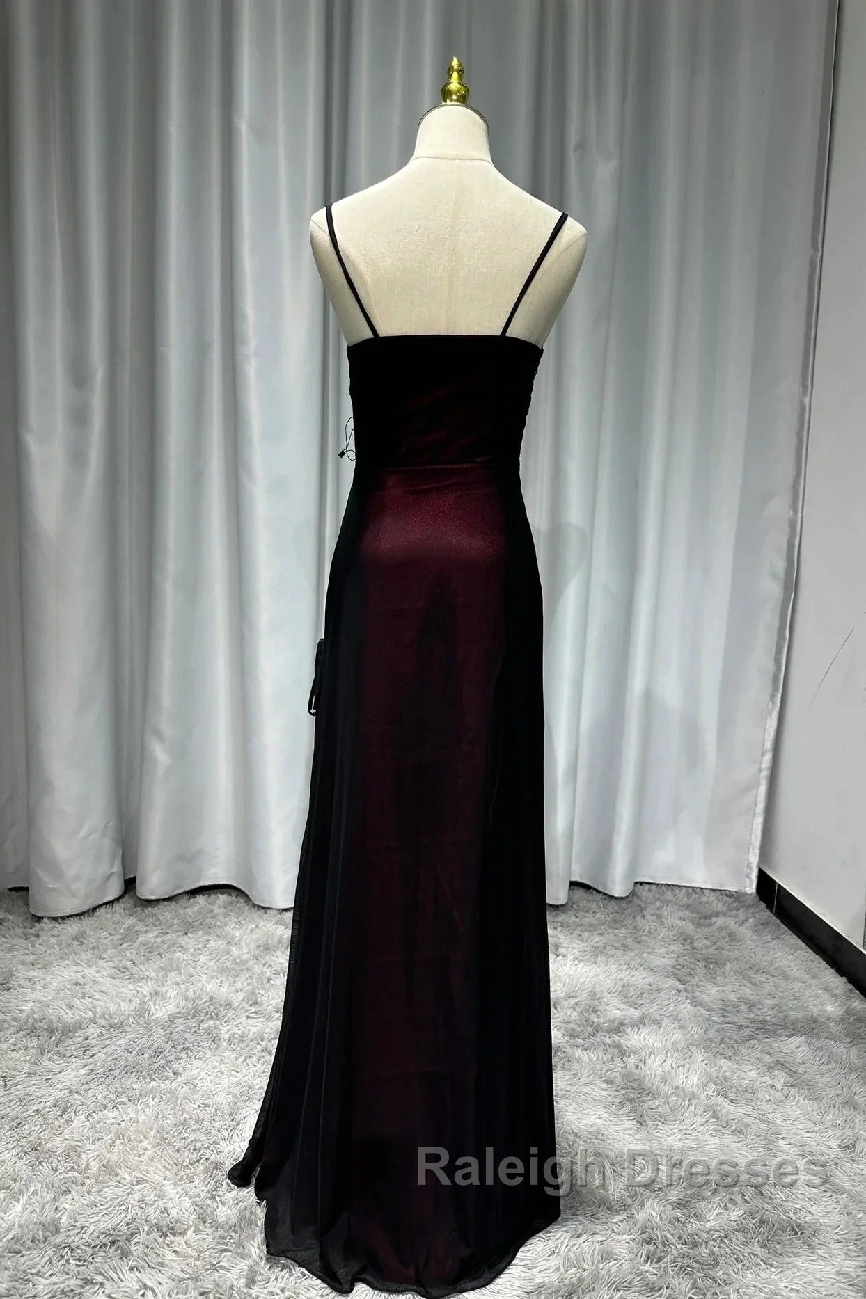 Sheath Spaghetti Straps Tulle Long Prom Dress With Silt