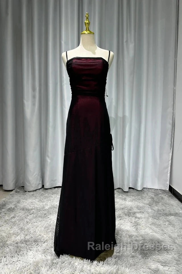 Sheath Spaghetti Straps Tulle Long Prom Dress With Silt