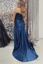 Sheath Strapless Corset Satin Prom Dress with Slit