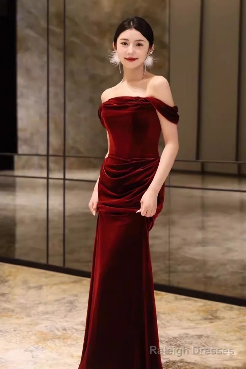 Sheath Strapless Red Velvet Prom Dresses Evening Dress