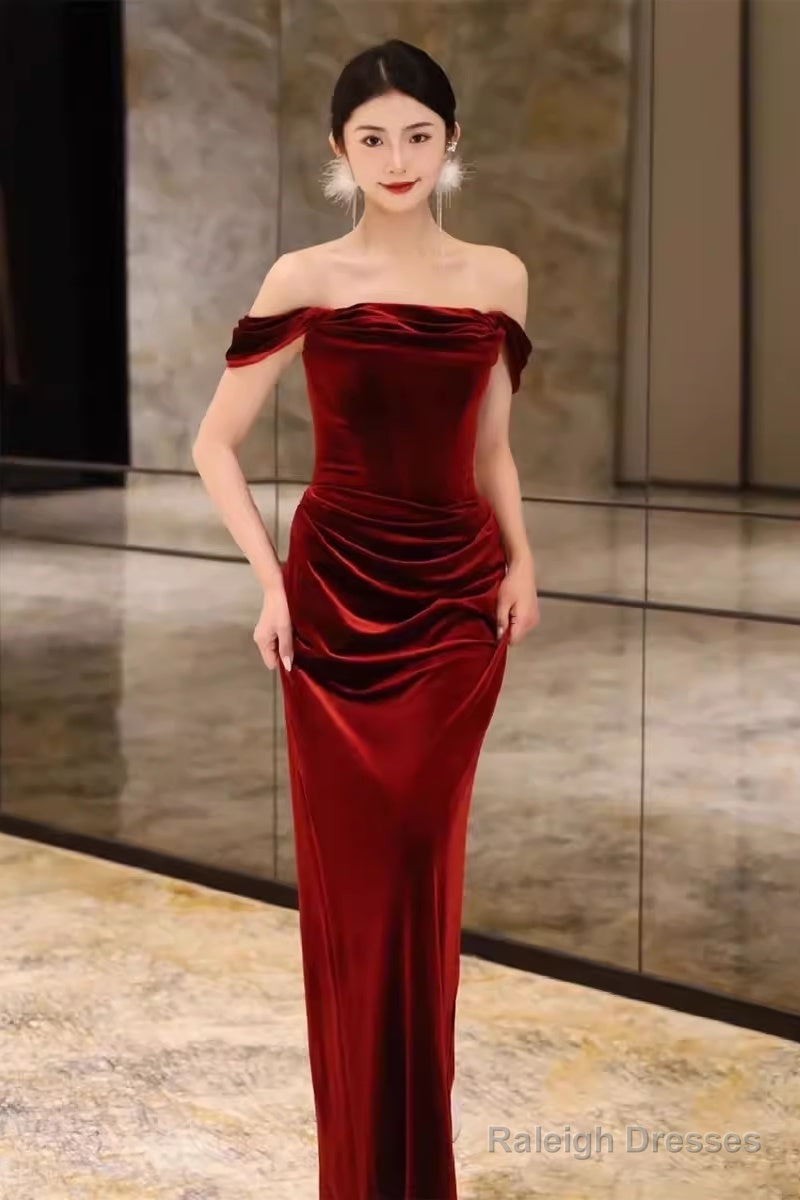 Sheath Strapless Red Velvet Prom Dresses Evening Dress Main image