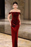 Sheath Strapless Red Velvet Prom Dresses Evening Dress