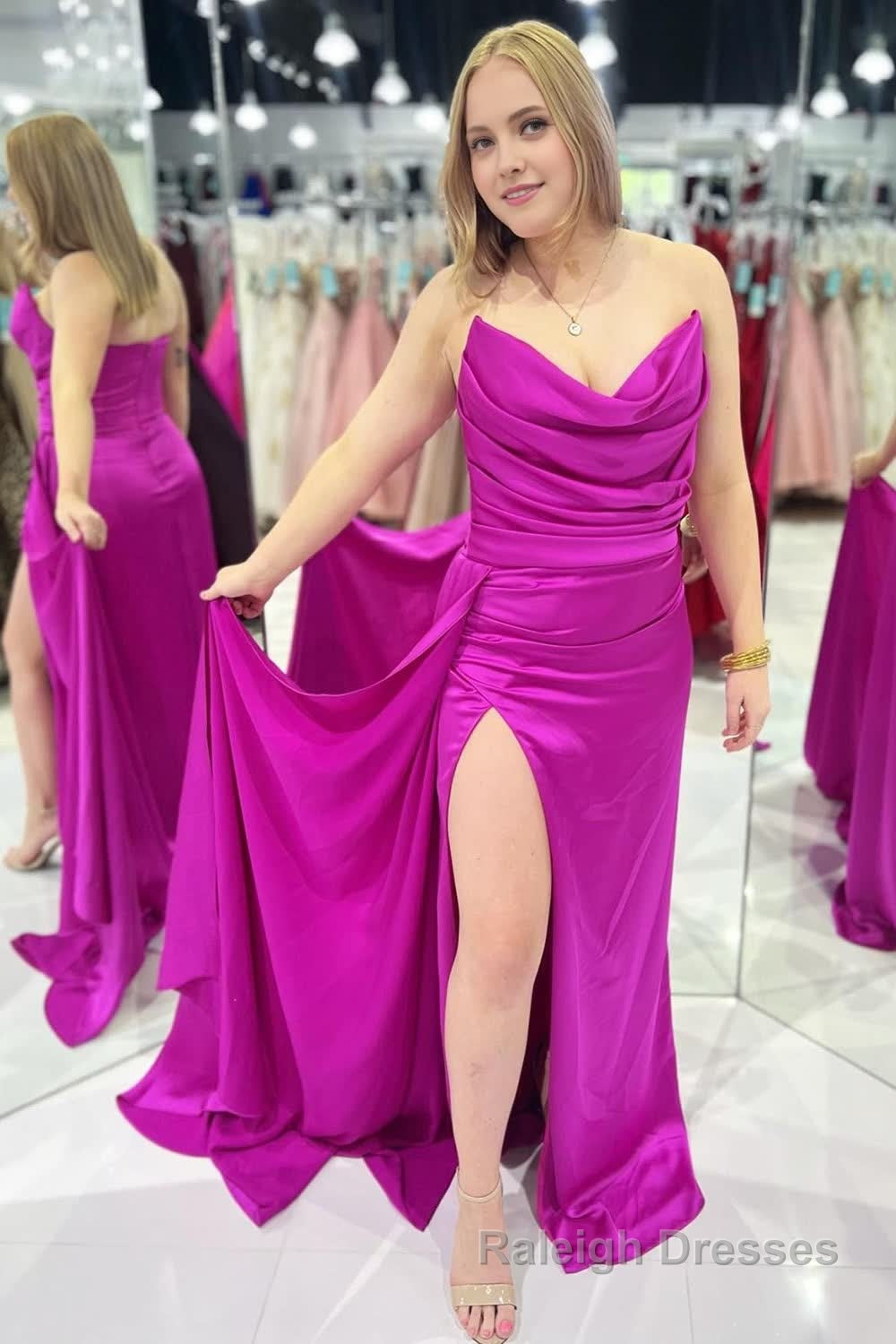 Sheath Sweetheart Hot Pink Long Prom Dress with Split Front Main image