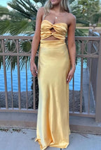 Sheath Sweetheart Satin Strapless Long Prom Dress
