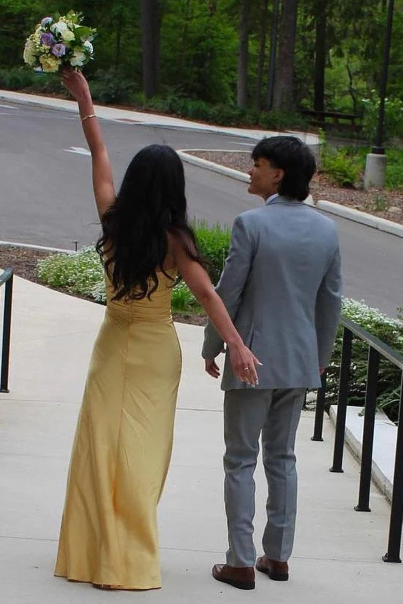 Sheath Sweetheart Satin Strapless Long Prom Dress