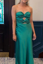 Sheath Sweetheart Satin Strapless Long Prom Dress