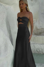 Sheath Sweetheart Satin Strapless Long Prom Dress