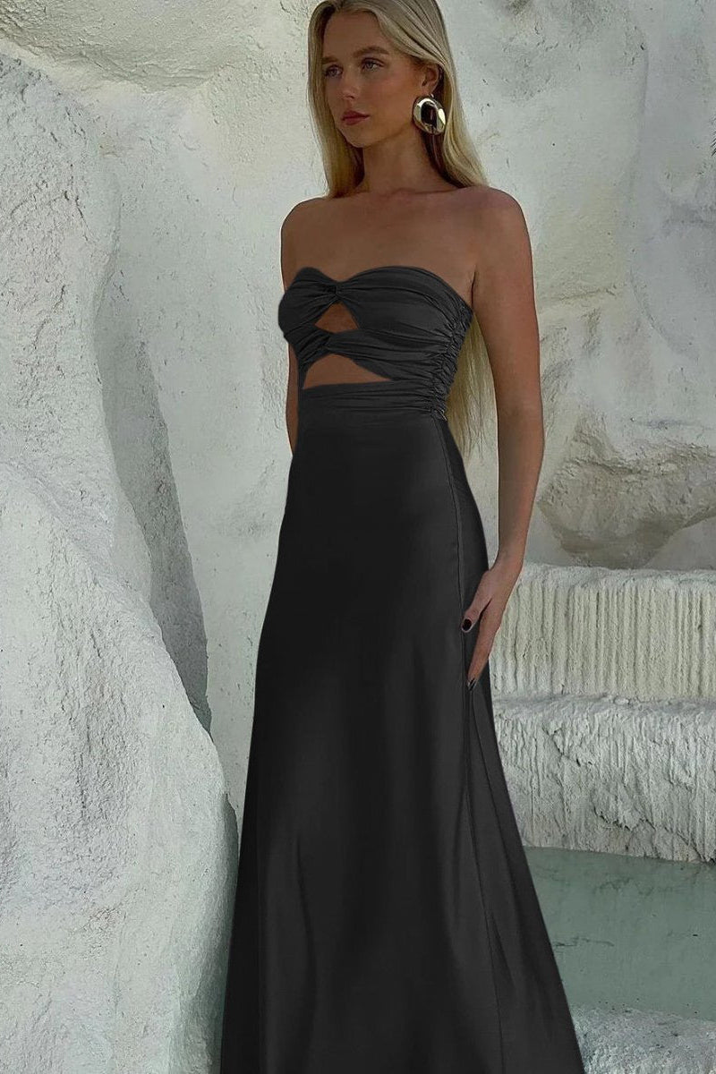 Sheath Sweetheart Satin Strapless Long Prom Dress