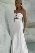 Sheath Sweetheart Satin Strapless Long Prom Dress