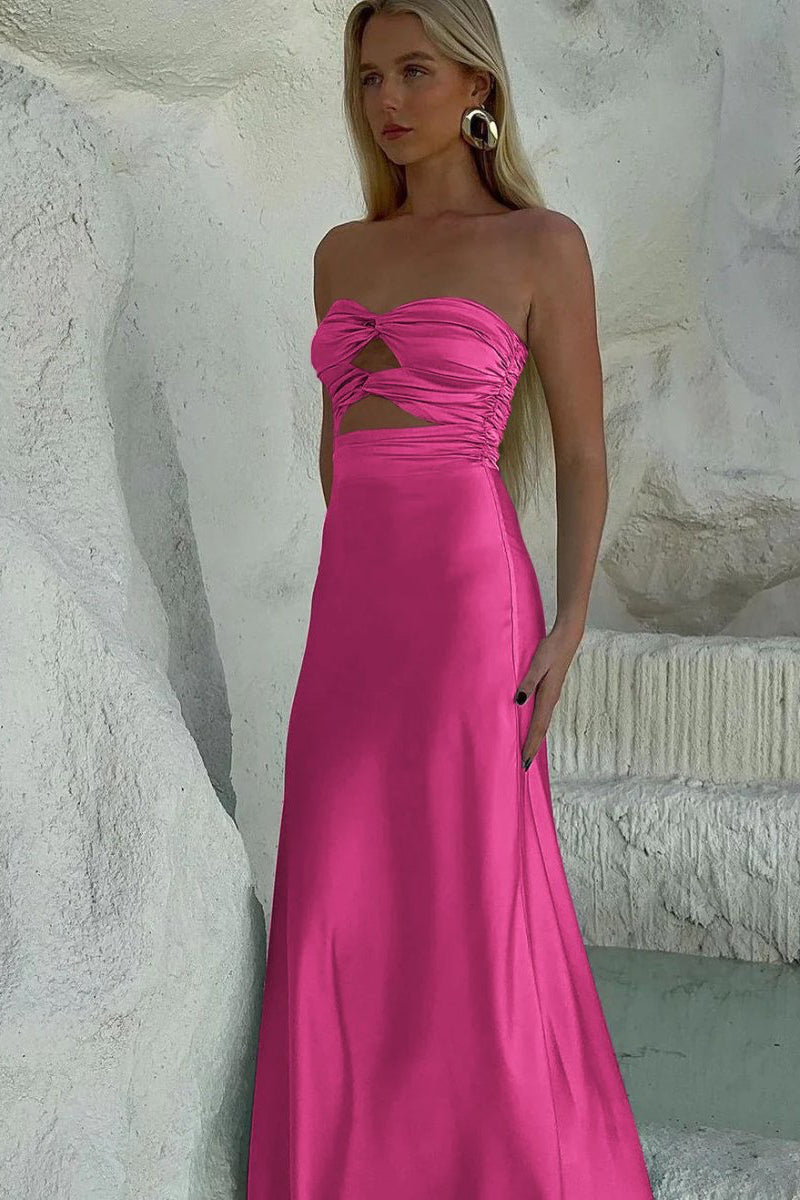 Sheath Sweetheart Satin Strapless Long Prom Dress