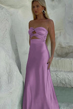 Sheath Sweetheart Satin Strapless Long Prom Dress