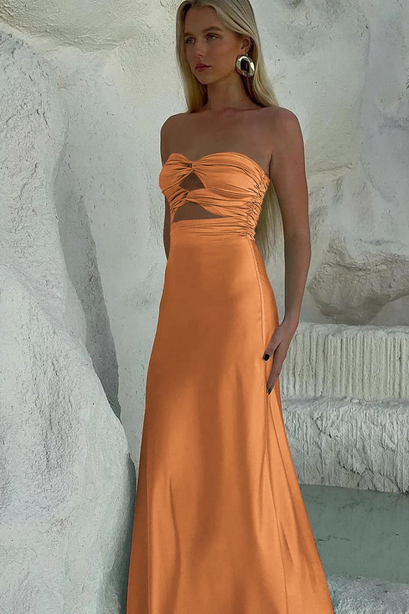 Sheath Sweetheart Satin Strapless Long Prom Dress