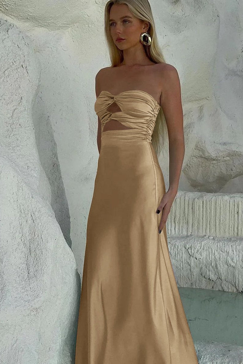 Sheath Sweetheart Satin Strapless Long Prom Dress