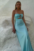 Sheath Sweetheart Satin Strapless Long Prom Dress