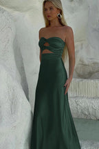 Sheath Sweetheart Satin Strapless Long Prom Dress