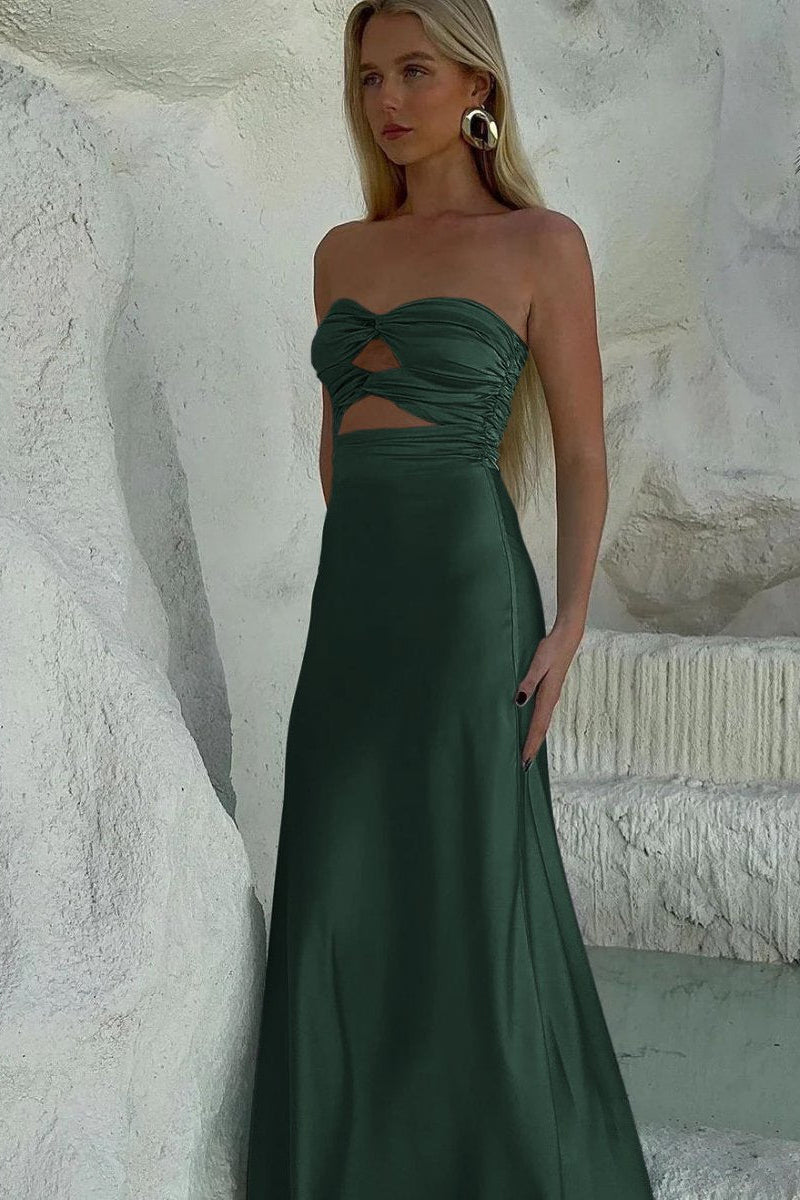 Sheath Sweetheart Satin Strapless Long Prom Dress