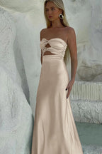 Sheath Sweetheart Satin Strapless Long Prom Dress