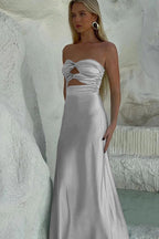 Sheath Sweetheart Satin Strapless Long Prom Dress