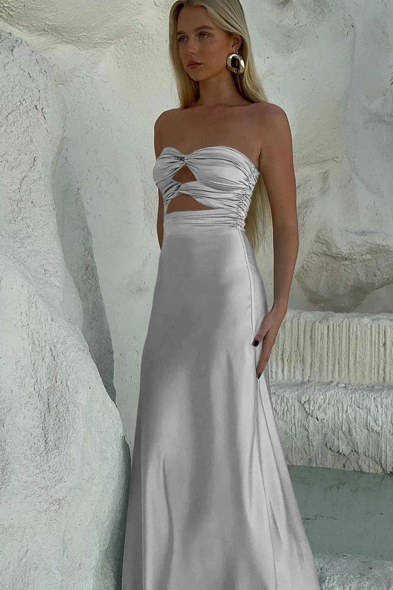 Sheath Sweetheart Satin Strapless Long Prom Dress