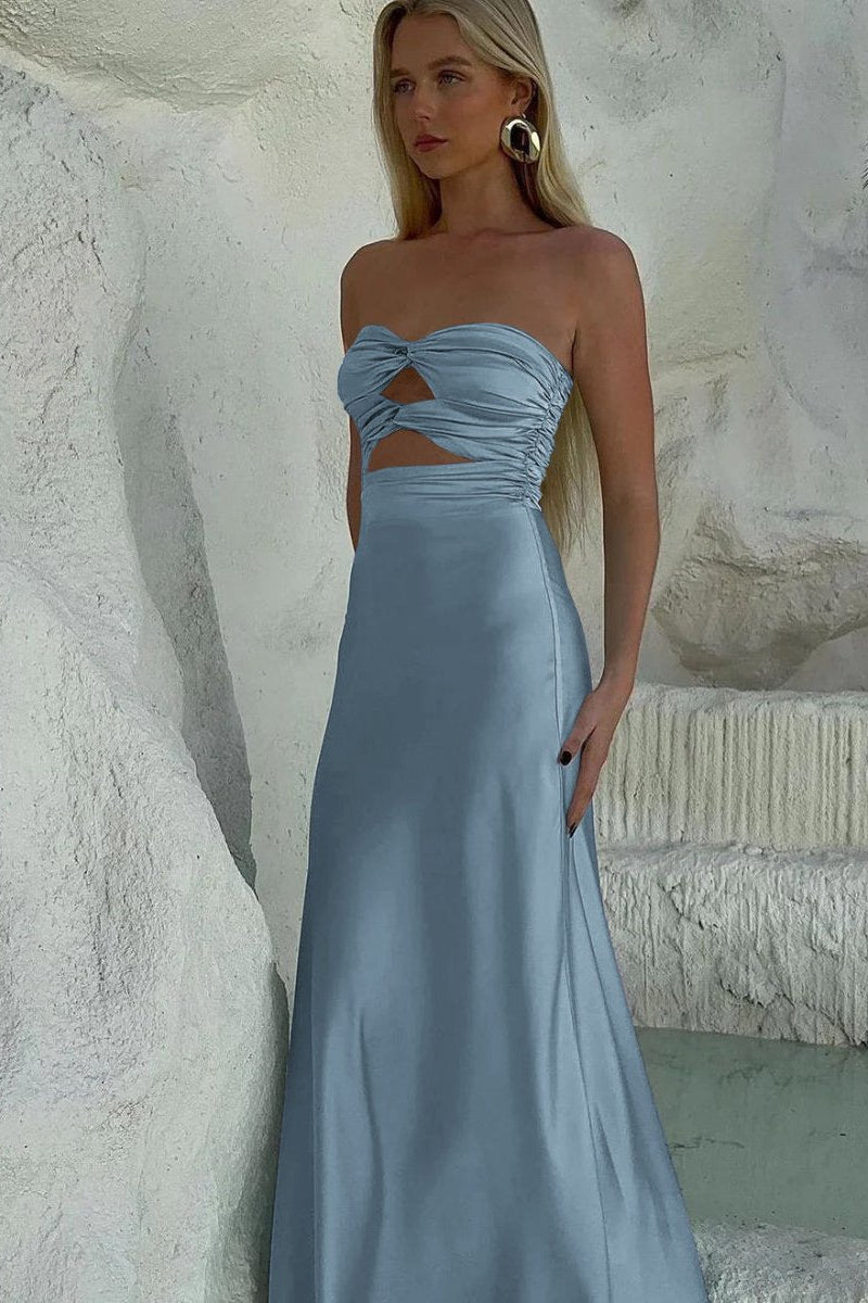 Sheath Sweetheart Satin Strapless Long Prom Dress