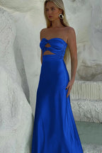 Sheath Sweetheart Satin Strapless Long Prom Dress