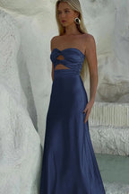 Sheath Sweetheart Satin Strapless Long Prom Dress