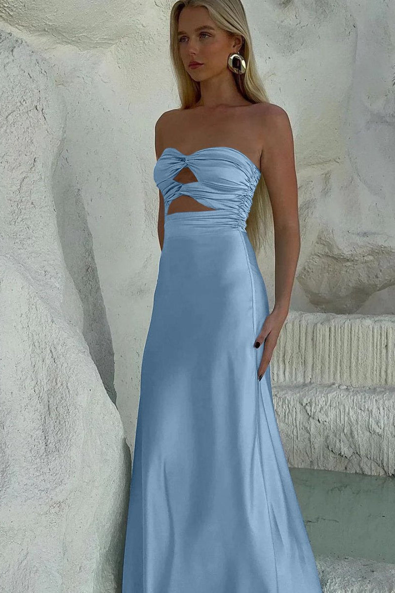 Sheath Sweetheart Satin Strapless Long Prom Dress