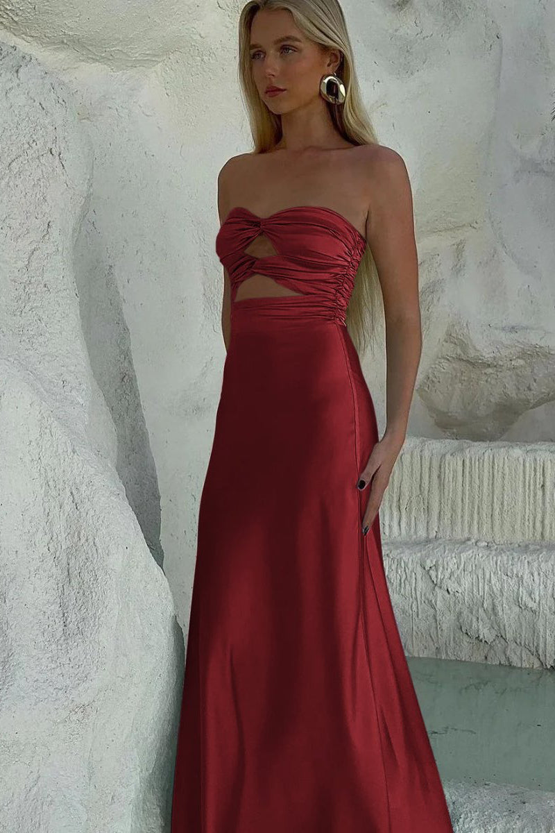 Sheath Sweetheart Satin Strapless Long Prom Dress