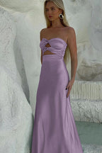 Sheath Sweetheart Satin Strapless Long Prom Dress