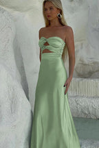 Sheath Sweetheart Satin Strapless Long Prom Dress