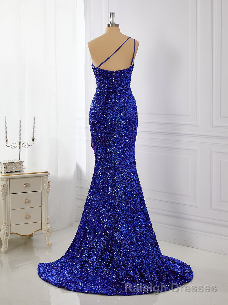 Sheath Velvet Sequins One-Shoulder Sweep Train Dress Secondary image