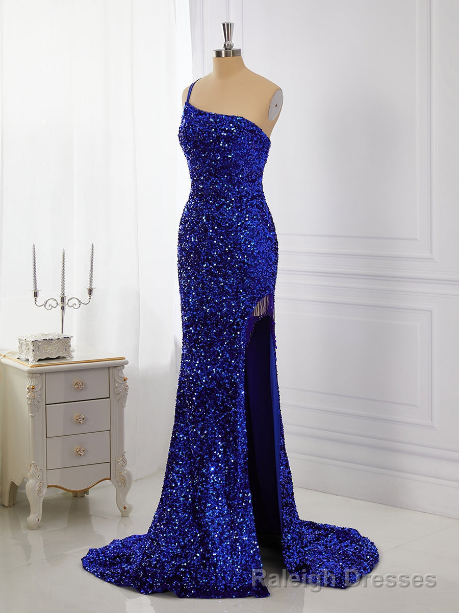 Sheath Velvet Sequins One-Shoulder Sweep Train Dress Main image