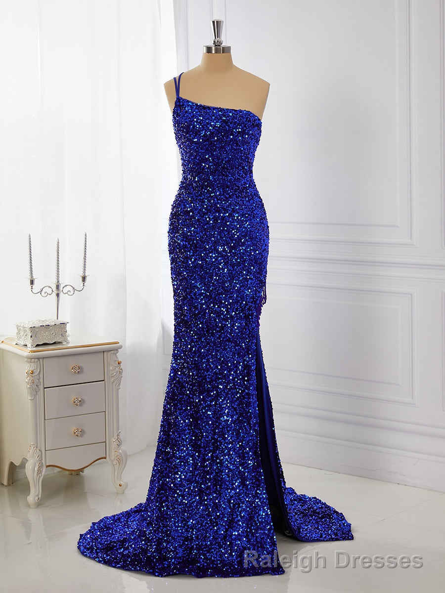 Sheath Velvet Sequins One-Shoulder Sweep Train Dress