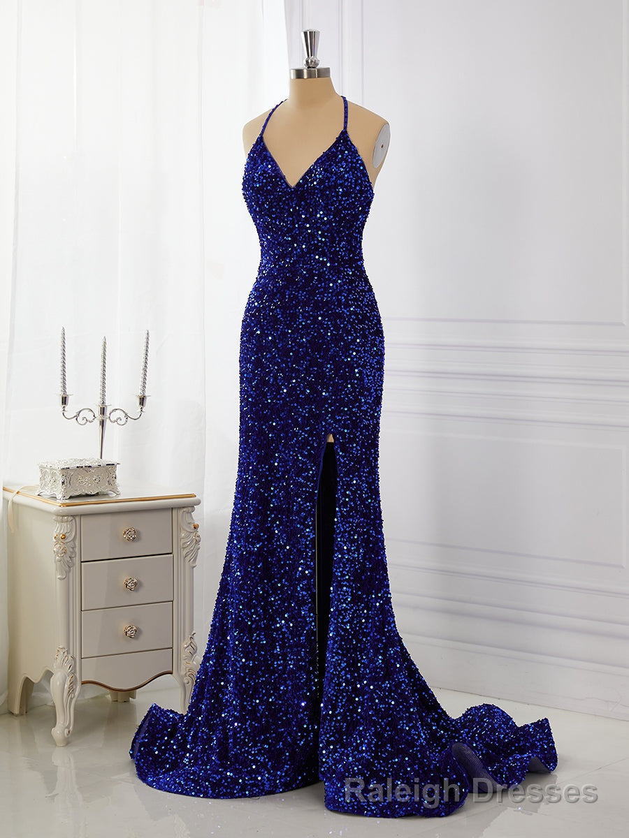 Sheath Velvet Sequins V-neck Sweep Train Dress Main image