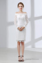 Sheath White Lace Off The Shoulder Long Sleeve Prom Dresses