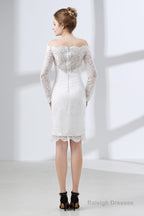 Sheath White Lace Off The Shoulder Long Sleeve Prom Dresses