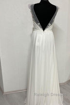 Sheer Cap Sleeve Open Back Wedding Dress