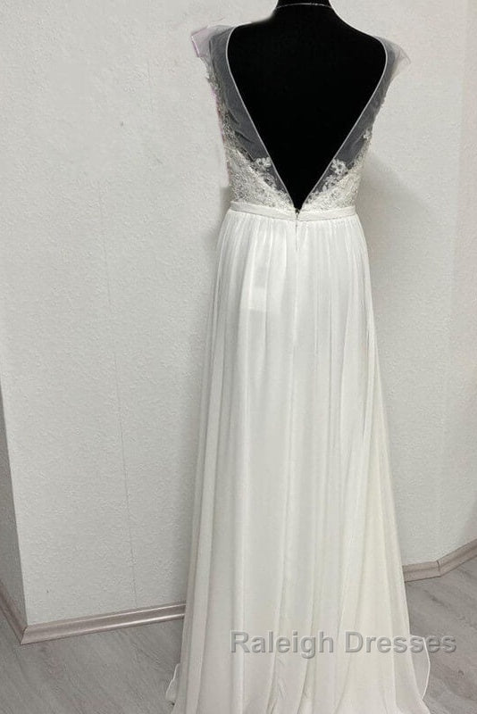 Sheer Cap Sleeve Open Back Wedding Dress