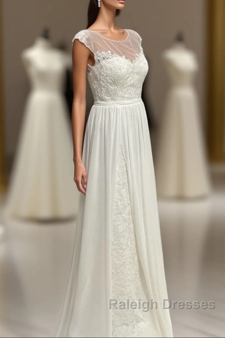 Sheer Cap Sleeve Open Back Wedding Dress Main image