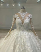 Sheer Lace Sleeve Wedding Ball Gown Dress