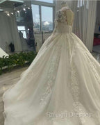 Sheer Lace Sleeve Wedding Ball Gown Dresses