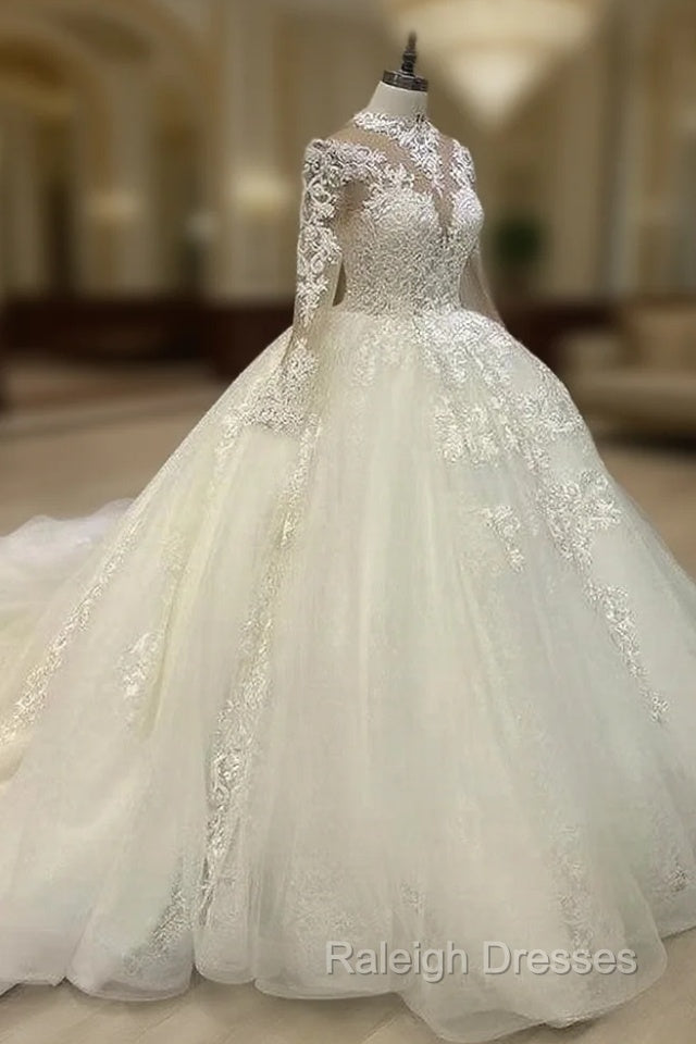 Sheer Lace Sleeve Wedding Ball Gown Dresses Main image