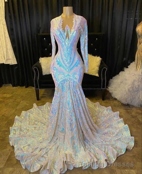 Shimmers Long Sleeve Mermaid V Neck Sequins Appliques Prom Dresses Secondary image