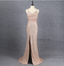 Shining Rose Gold Mermaid Spaghetti Strap V-Neck Slit Sequin Long Formal Prom Dress