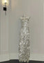 Shining Silver-White Slim-Fit Tube Top Sequined Tassel Long Formal Prom Dress