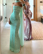 Shinning Mermaid Strapless Green Sequin Prom Dress Prom Dresses 18Th Birthday Outfits Graduation Dresses