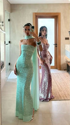 Shinning Mermaid Strapless Green Sequin Prom Dress Prom Dresses 18Th Birthday Outfits Graduation Dresses