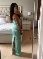 Shinning Mermaid Strapless Green Sequin Prom Dress Prom Dresses 18Th Birthday Outfits Graduation Dresses