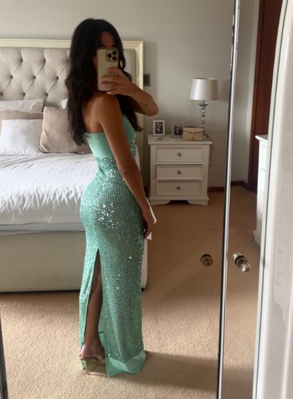 Shinning Mermaid Strapless Green Sequin Prom Dress Prom Dresses 18Th Birthday Outfits Graduation Dresses