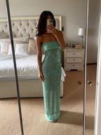Shinning Mermaid Strapless Green Sequin Prom Dress Prom Dresses 18Th Birthday Outfits Graduation Dresses